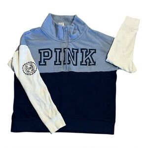 Victorias Secret PINK Colorblock Quarter Zip Sweatshirt LRG 2016 Blue White Logo